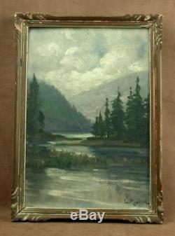 Beautiful Painting Old Oil On Panel Mountain Landscape Signed L. Riguet