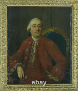 Beautiful Painting Old Portrait Man Wig Costume Red Era Louis XV Frame