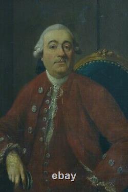 Beautiful Painting Old Portrait Man Wig Costume Red Era Louis XV Frame