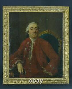 Beautiful Painting Old Portrait Man Wig Costume Red Era Louis XV Frame