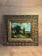 Beautiful Painting Or Oil On Wood House By The Lake, 19th Century