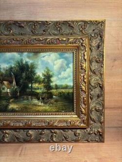 Beautiful Painting or Oil on Wood House by the Lake, 19th Century