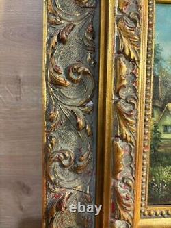 Beautiful Painting or Oil on Wood House by the Lake, 19th Century
