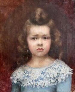 Beautiful Portrait of a Young Girl Antique Painting by Jules Charles AVIAT