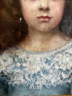 Beautiful Portrait of a Young Girl Antique Painting by Jules Charles AVIAT