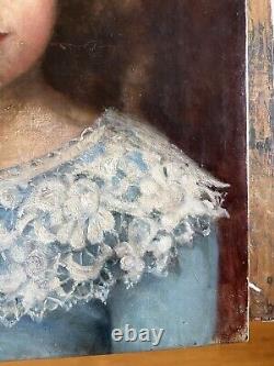 Beautiful Portrait of a Young Girl Antique Painting by Jules Charles AVIAT
