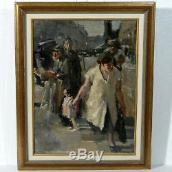 Beautiful Table From Street Scene Oil On Canvas 1940 Ancient Painting