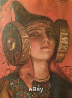 Beautiful Woman Portrait Symbolist Lady Elche Orientalist Oil On Canvas Old