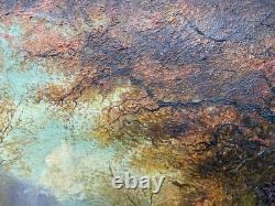 Beautiful antique oil painting on canvas, cows, Impressionism, 60 x 43 cm