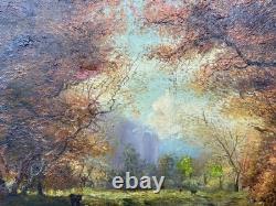 Beautiful antique oil painting on canvas, cows, Impressionism, 60 x 43 cm