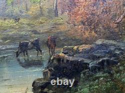 Beautiful antique oil painting on canvas, cows, Impressionism, 60 x 43 cm