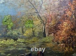 Beautiful antique oil painting on canvas, cows, Impressionism, 60 x 43 cm