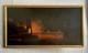 Burning Fortress, Oil On Canvas, Antique Painting, 18th Century