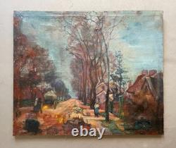 Bustling street, oil on canvas, signature to be identified, antique painting, artwork