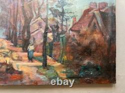 Bustling street, oil on canvas, signature to be identified, antique painting, artwork
