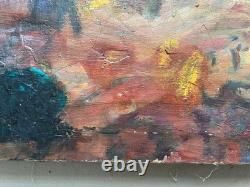 Bustling street, oil on canvas, signature to be identified, antique painting, artwork
