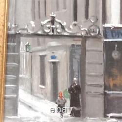 Busy Street in Paris around 1900, Old Oil on Canvas Painting Signed R. P