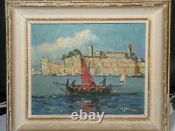 Cannes Le Suquet Ancien Marine Oil Sur Signe De Micheline Masse 1930