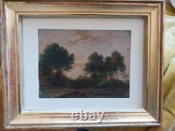 Charming old painting Oil on very fine cardboard. Landscape with beautiful frame