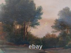 Charming old painting Oil on very fine cardboard. Landscape with beautiful frame