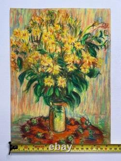 Claude Monet (handmade) oil drawing on antique paper, signed and