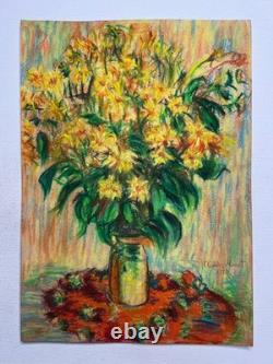 Claude Monet (handmade) oil drawing on antique paper, signed and