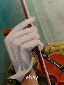 Clown Violinist - Old Painting Signed Weder. Oil on Canvas on Panel 51x41 cm