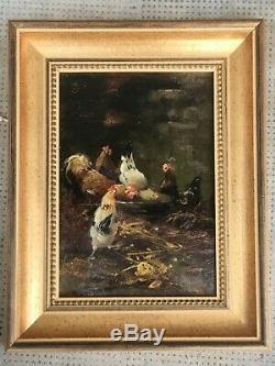 Coppenolle Old Painting Oil On Wood Panel Hens Oil On Panel