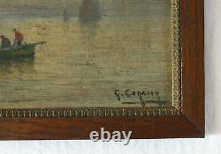 Corbier, Antique Painting, Oil On Panel, Boat, Fishing, Gaston Corbier