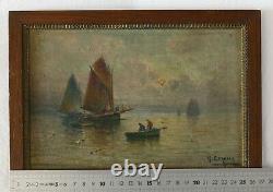 Corbier, Antique Painting, Oil On Panel, Boat, Fishing, Gaston Corbier