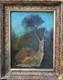Curiosity, Rare, Ancient Painting Oil On Canvas Snail Landscape