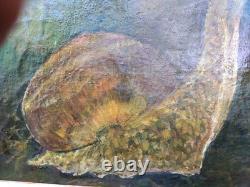 Curiosity, rare, ancient painting Oil on Canvas snail landscape