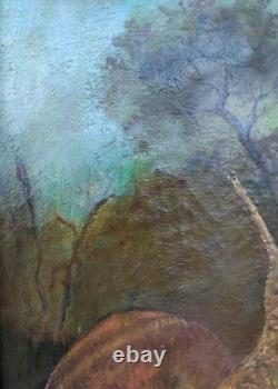 Curiosity, rare, ancient painting Oil on Canvas snail landscape