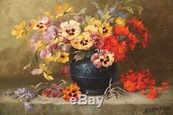Deburges Oil On Canvas Still Life Flowers Picture Old Paint Artprice