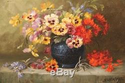 Deburges Oil On Canvas Still Life Flowers Picture Old Paint Artprice