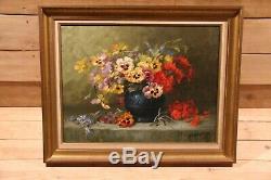 Deburges Oil On Canvas Still Life Flowers Picture Old Paint Artprice