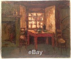 Denis-old Painting Inside Brunaud Twentieth Breton Oil On Canvas Signed