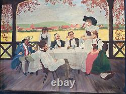 École alsacienne. Outdoor Scene. Antique Oil on Canvas. Signed. Dimensions: 50 X 65.