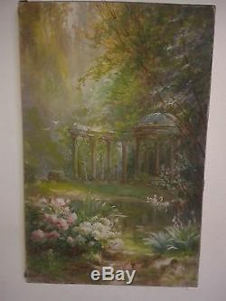 Edmond Allouard (xix Xx) Ruins In A Park Painting Old Oil On Canvas