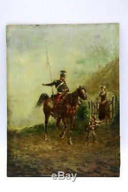 Emile Bujon Old Oil On Panel Soldier And Horse Signed And Dated 1899