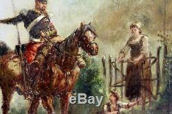 Emile Bujon Old Oil On Panel Soldier And Horse Signed And Dated 1899