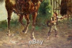 Emile Bujon Old Oil On Panel Soldier And Horse Signed And Dated 1899