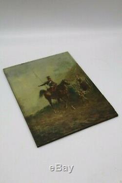 Emile Bujon Old Oil On Panel Soldier And Horse Signed And Dated 1899