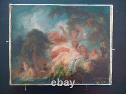 Exceptional Painting Fragonard Bathers Signed Oil On Old Canvas