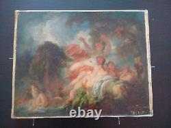 Exceptional Painting Fragonard Bathers Signed Oil On Old Canvas