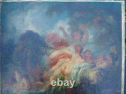 Exceptional Painting Fragonard Bathers Signed Oil On Old Canvas