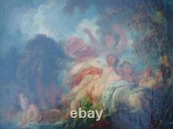 Exceptional Painting Fragonard Bathers Signed Oil On Old Canvas