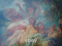 Exceptional Painting Fragonard Bathers Signed Oil On Old Canvas