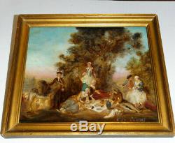 Fall After Nicolas Lancret Small Old Framed Oil On Canvas