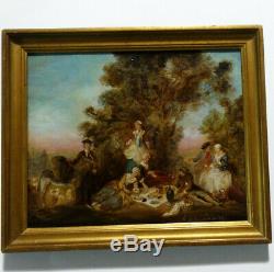 Fall After Nicolas Lancret Small Old Framed Oil On Canvas